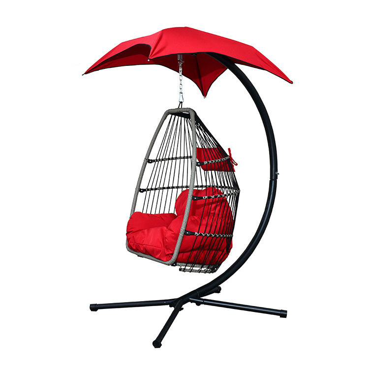 Single outdoor garden canopy egg swing hanging folding  basket chair with stand indoor outdoor