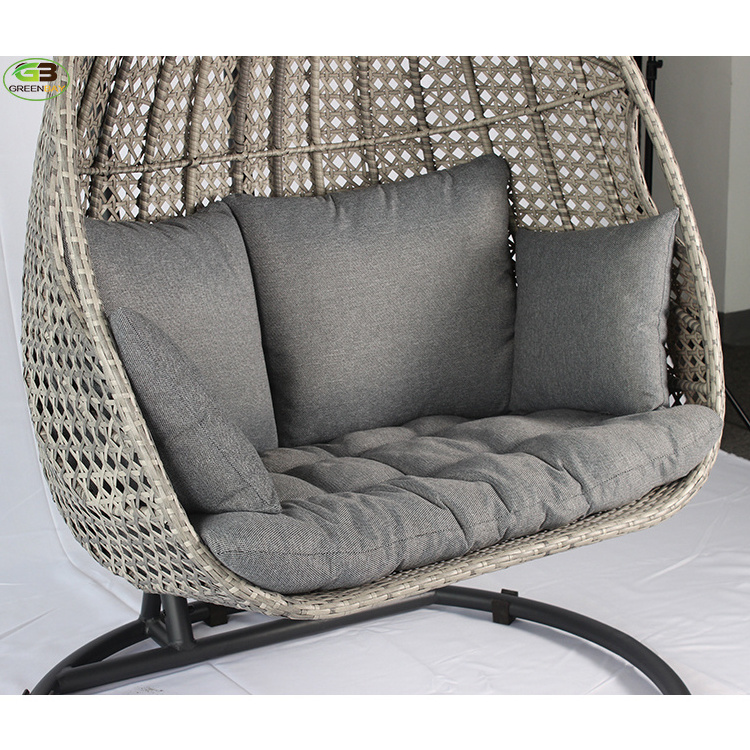 Double outdoor  egg garden chair luxurious swing chair hanging rattan with stand 2 seater hanging chair