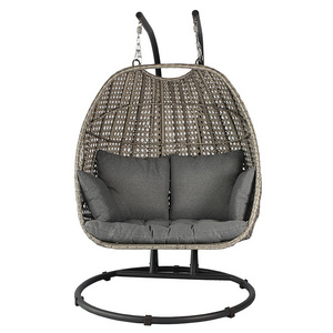 Double outdoor  egg garden chair luxurious swing chair hanging rattan with stand 2 seater hanging chair