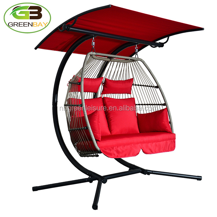 Wholesale high quality indoor and outdoor rattan garden egg swing chair 2 seater swing