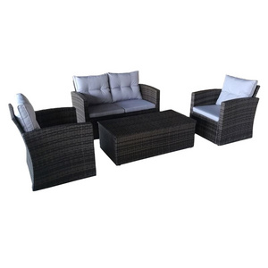 4 Piece Set of  Light Gray PE Thick Cushion Wicker Rattan Sofa for Outdoor Patio or Hotel Garden Furniture