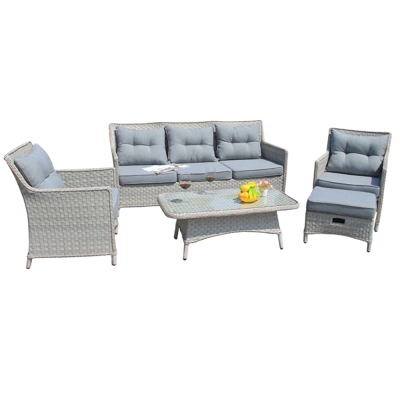 Classic Traditional Rattan Garden Furniture Light Gray PE Wicker Padded Cushion Sofa Set for Outdoor Patio Dining Use