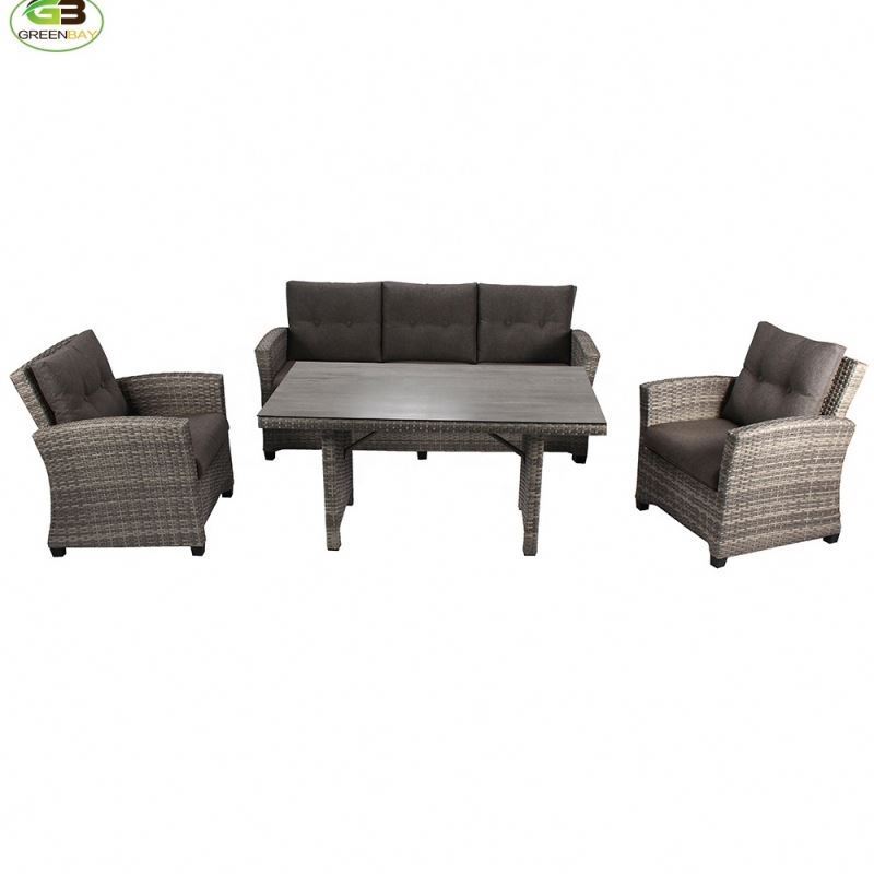 4 Piece Set of  Light Gray PE Thick Cushion Wicker Rattan Sofa for Outdoor Patio or Hotel Garden Furniture