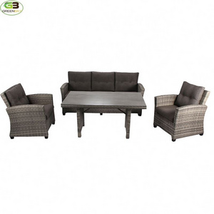 Classic Traditional Rattan Garden Furniture Light Gray PE Wicker Padded Cushion Sofa Set for Outdoor Patio Dining Use