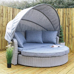 Outdoor Garden Rattan Furniture Wicker Patio Cushion Garden Set Adjustable canopy Lounge with awning round  sunbed