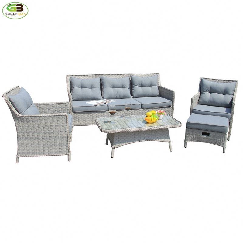 4 Piece Set of  Light Gray PE Thick Cushion Wicker Rattan Sofa for Outdoor Patio or Hotel Garden Furniture