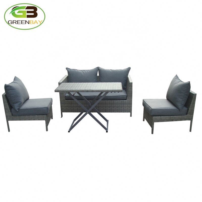 Classic Traditional Rattan Garden Furniture Light Gray PE Wicker Padded Cushion Sofa Set for Outdoor Patio Dining Use