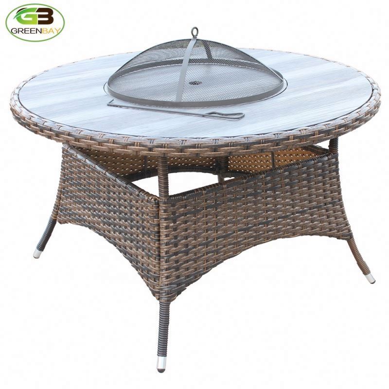 5 piece aluminum patio dining  fire pit modern wicker table 4 rattan cushioned rattan outdoor Garden furniture set