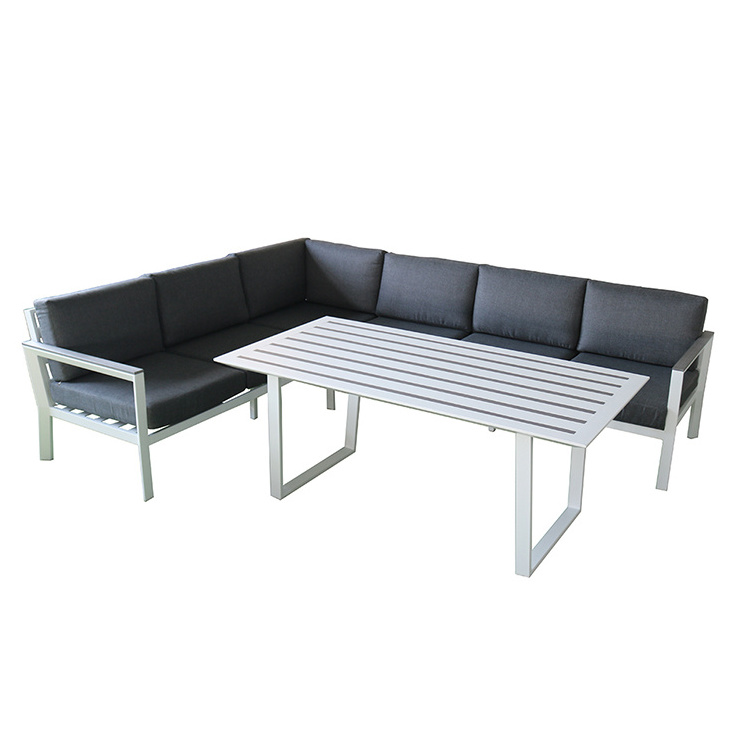 Modern 7 Seater Aluminum Corner Sofa Set for Outdoor Garden Backyard or Villa for Hotel and Park Exterior with Arm Sofa