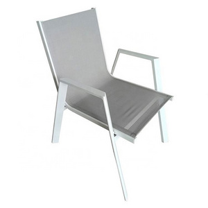 Aluminium Kitchen outdoor mesh fabric white  black frame patio stack dining chair