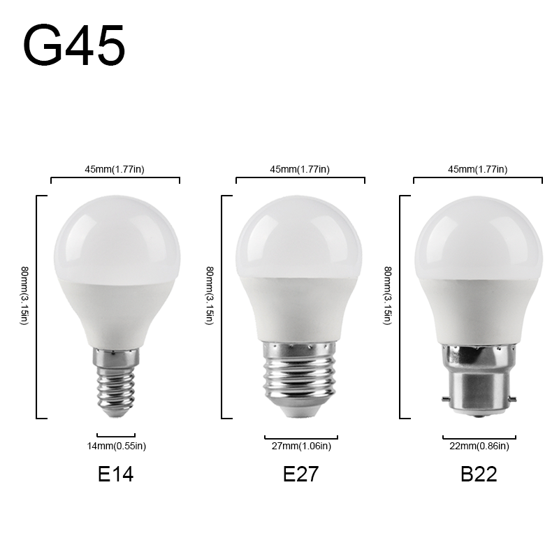 LED energy saving No filcker warm white cold light 3W-7W AC220V 3000K/4000K/6000K G45 bulb E14 E27 B22 for interior space