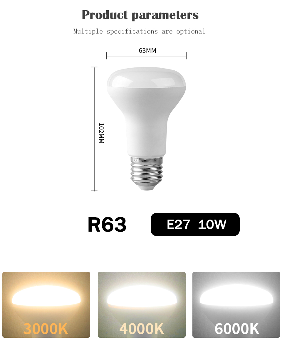 Factory High Quality LED R63 Bathroom Bulb super bright 10W E27 220V Strobe free Mushroom Waterproof Light for Bathroom Lighting