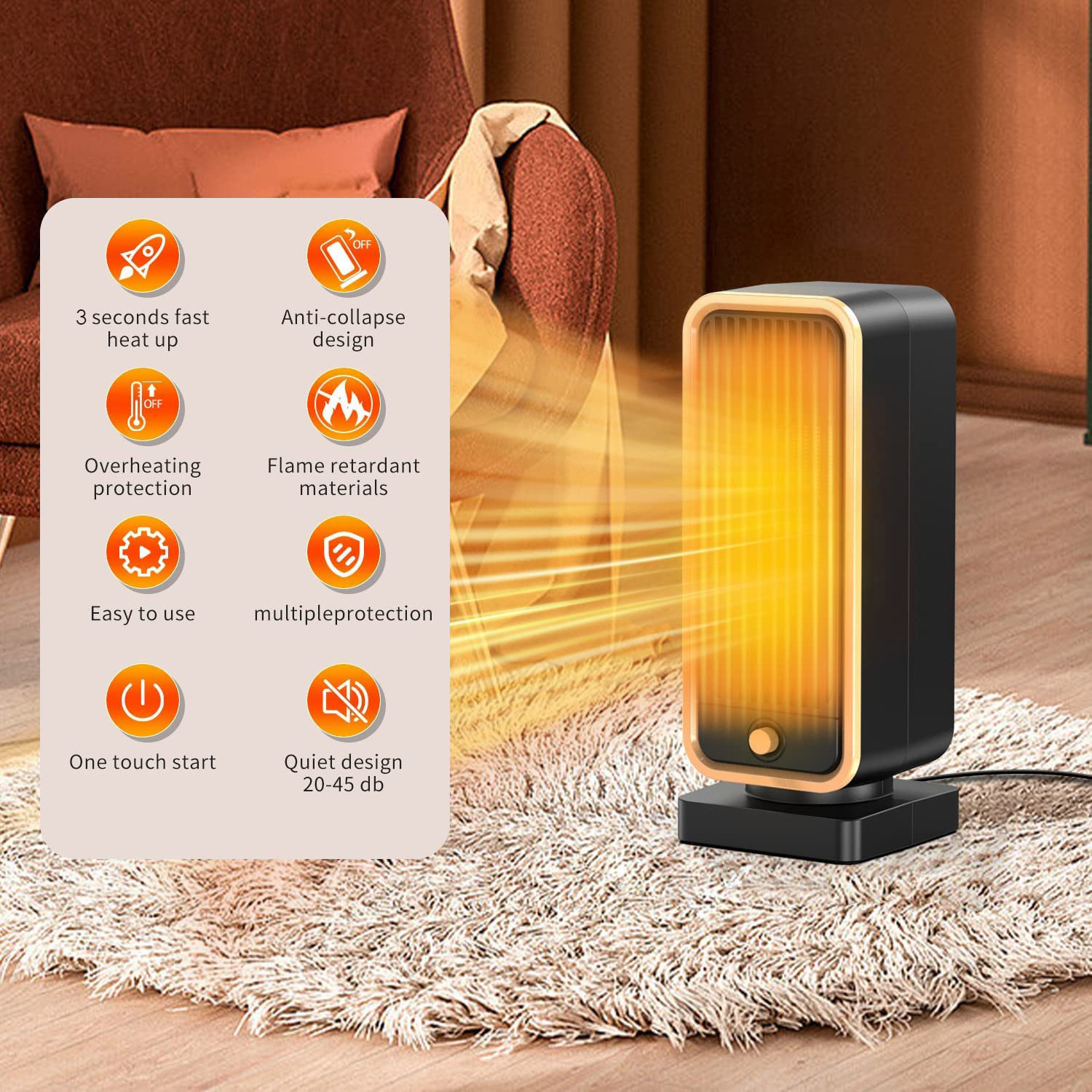 Mini Portable Fast Heating PTC Ceramic Vertical Household Space Air Hot Smart Home Fan Heater For Office Room Desk Winter Warmer