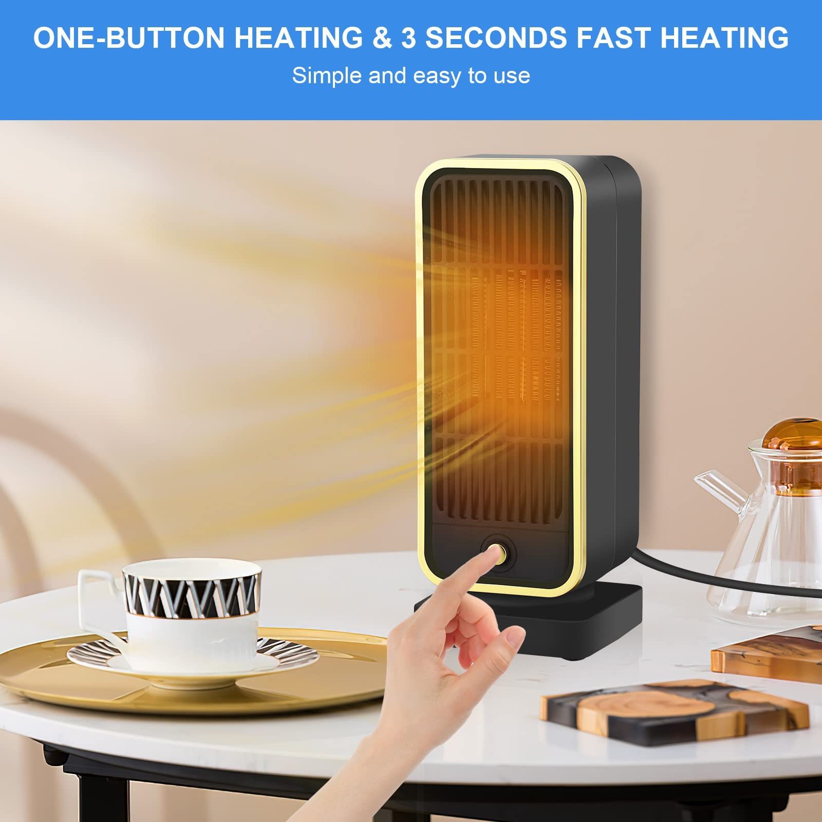 Mini Portable Fast Heating PTC Ceramic Vertical Household Space Air Hot Smart Home Fan Heater For Office Room Desk Winter Warmer