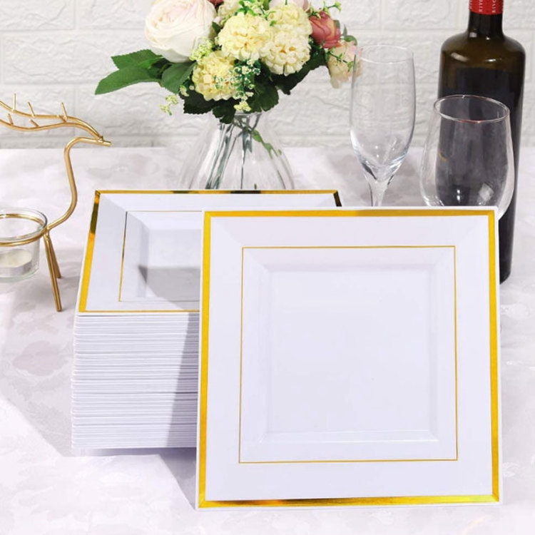 Design OEM Plastic Custom Glass Tableware Decorative Plastic Square Disposable Dinner Plate