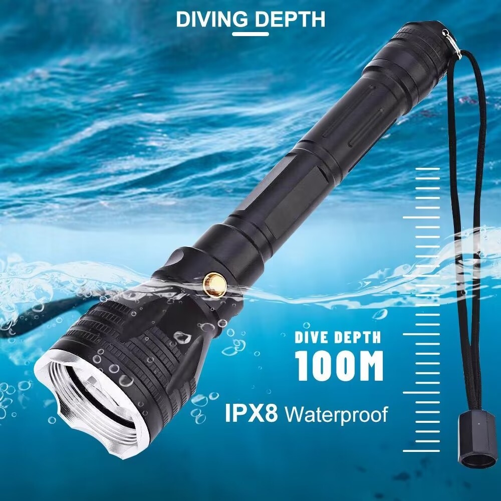 Diving Equipment Rechargeable switch Underwater Waterproof Lampe Led Scuba Torch Light Led depth Diving Flashlight