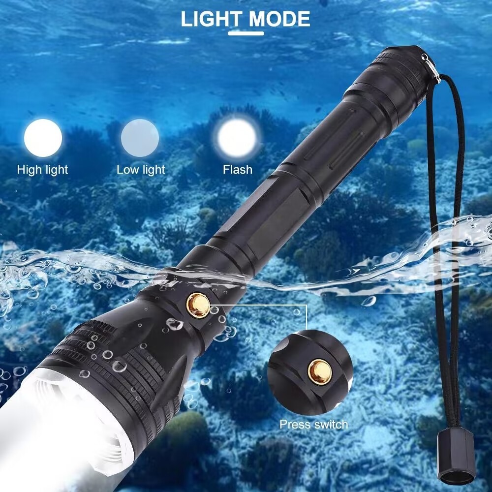 Diving Equipment Rechargeable switch Underwater Waterproof Lampe Led Scuba Torch Light Led depth Diving Flashlight