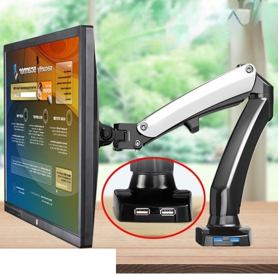 NB F100 aluminum 27inch air press Gas-strut Desktop Flexi lcd tv table Mount 360 rotate 2 USB 1 monitor desk support Lcd bracket