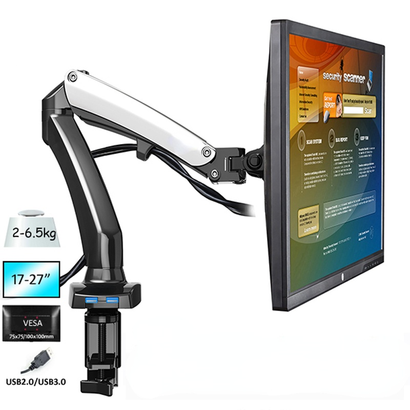 NB F100 aluminum 27inch air press Gas-strut Desktop Flexi lcd tv table Mount 360 rotate 2 USB 1 monitor desk support Lcd bracket