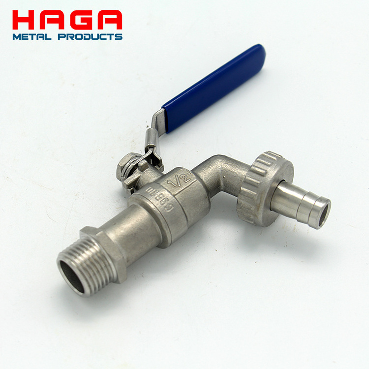 Outdoor Garden Washing Machine Brass Hose Bibcock Water Garden Tap Stainless Steel 1/4'' ball valve