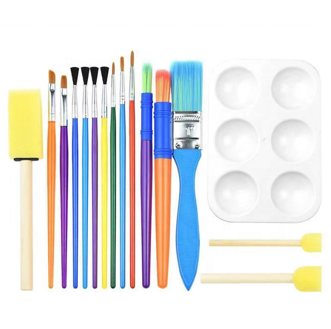 16 pcs Drawing Acrylic Paint Set Artist Paint Brush Set with Plastic Palette