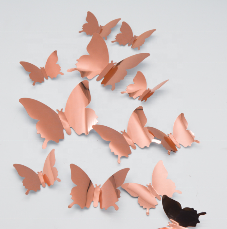 12 Pieces DIY Mirror Combination 3D Butterfly Wall Stickers Decals Home Decoration