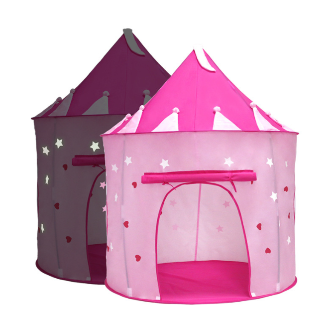 Glow In The Dark Conveniently Folds Stars Princess Pink Castle Play Tent