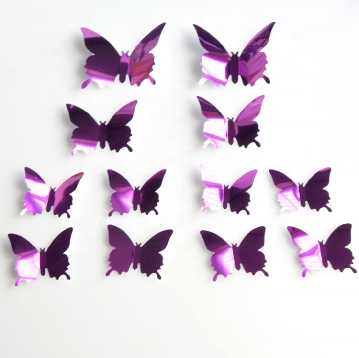 12 Pieces DIY Mirror Combination 3D Butterfly Wall Stickers Decals Home Decoration