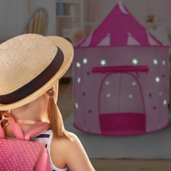 Glow In The Dark Conveniently Folds Stars Princess Pink Castle Play Tent