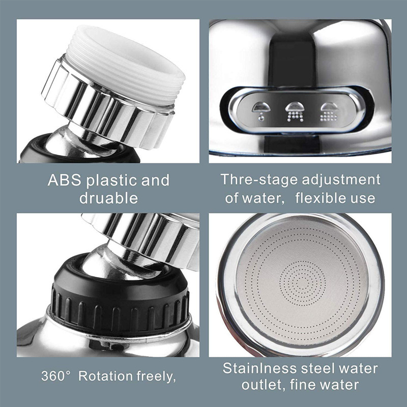 High Pressure 360 degree Rotating 3 modes water spray power shower kitchen faucet filter shower head