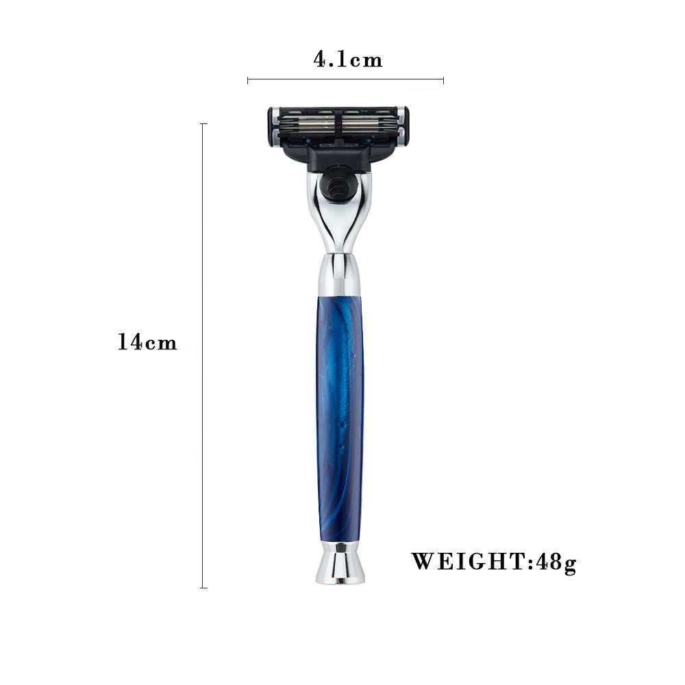 Blue Resin Handle Triple Blade Replacement Razor Cartridges Stainless Steel Resin Handle Shaving Razor Men