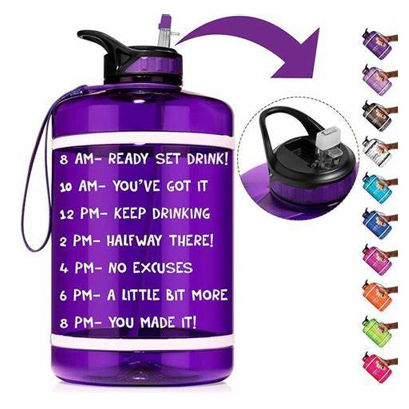 Motivational Gallon Water Bottle with Straw and Handle Portable Custom Logo Leakproof Gym Jug with Time Marker