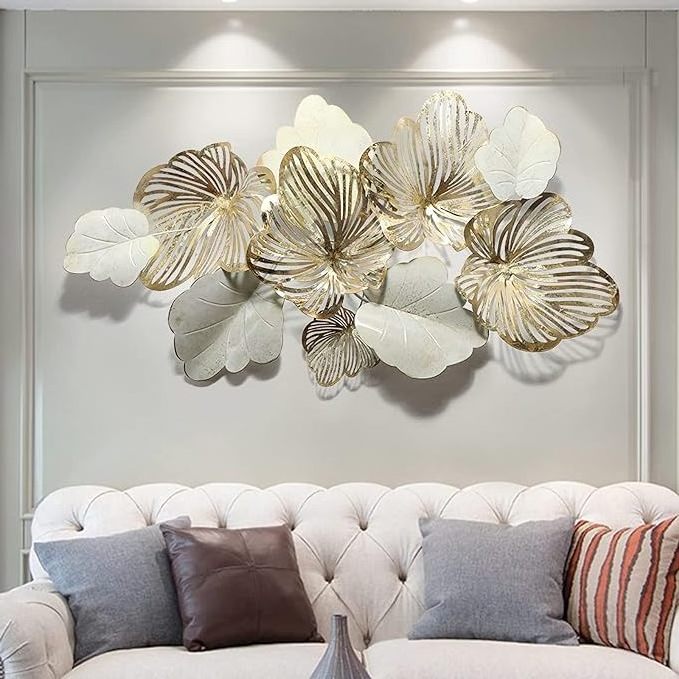 Metal Wall Decor Art Leaves Modern Home Decor Wall Sculptures Gold Flower Blooming Wall Hanging Artwork Decoration