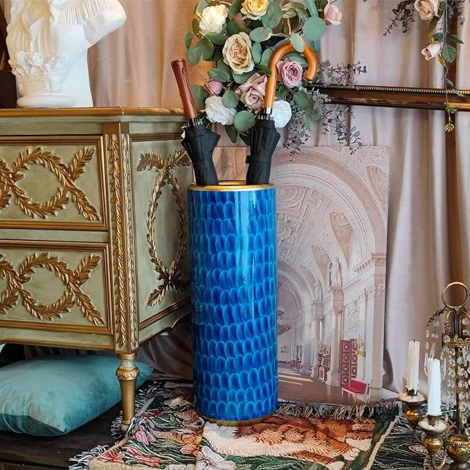 Luxurious Umbrella Stand Holder Umbrella Bucket Umbrella Rack Barrel Hand-painted Feather Theme Porcelain