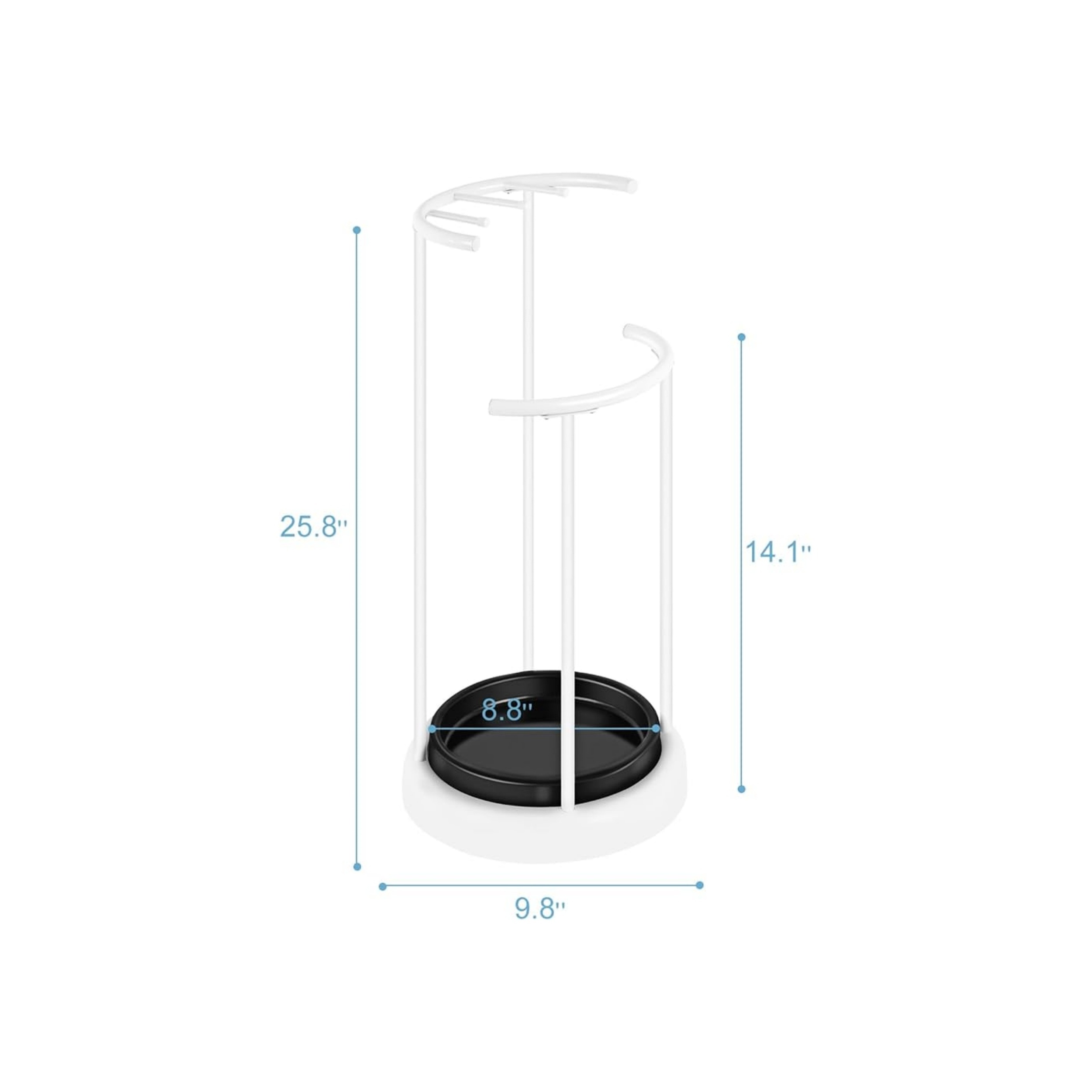 White Umbrella Stands Rack for Entryway Metal Umbrella Holder with Removable Water Tray, Free Standing Organizer