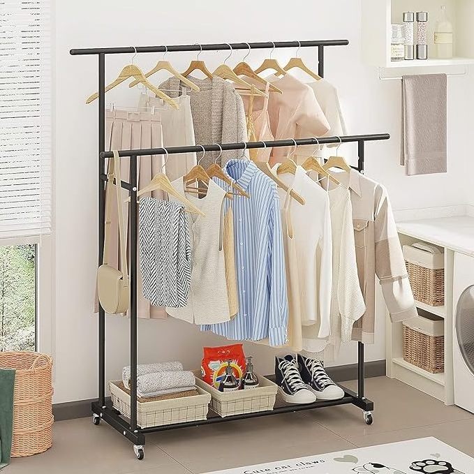 Double Rod Clothing Garment Rolling Hanging Clothes Portable Clothes Organizer