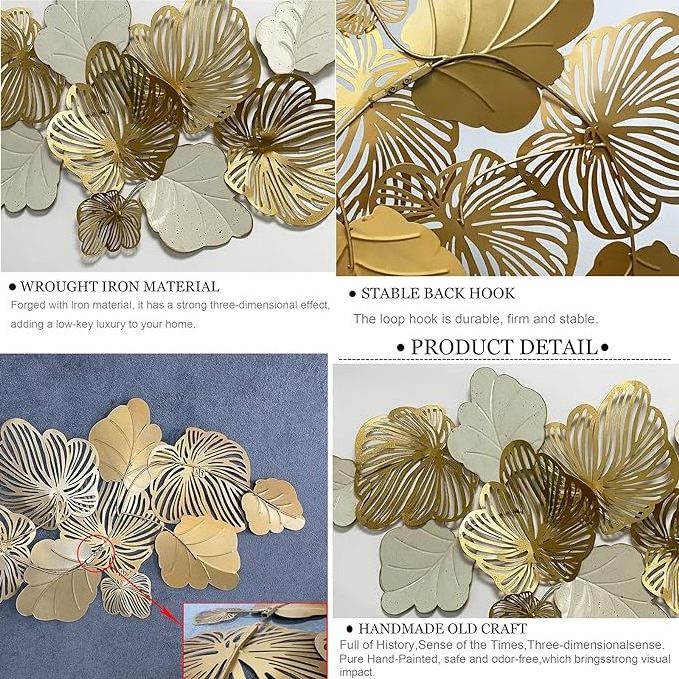 Metal Wall Decor Art Leaves Modern Home Decor Wall Sculptures Gold Flower Blooming Wall Hanging Artwork Decoration