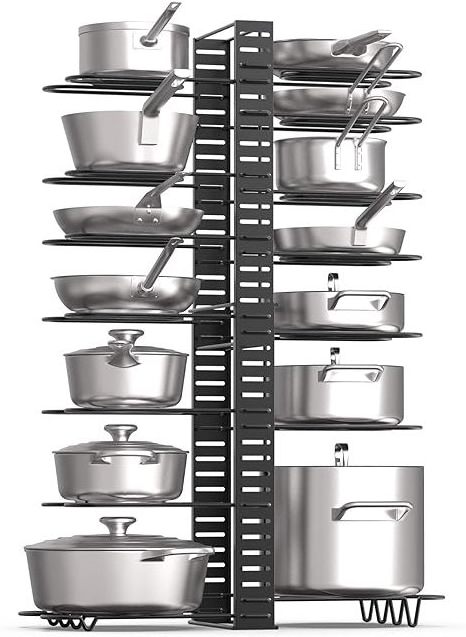 Expandable Rack Pan Organizer Rack Pull Out Cabinet with Adjustable Length Pot Stacker Up to 13 Pans