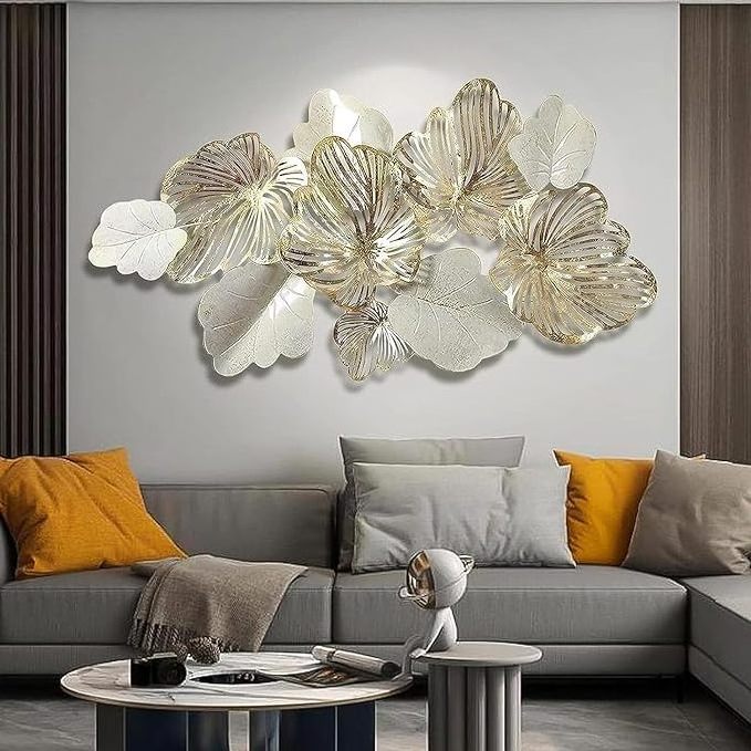 Metal Wall Decor Art Leaves Modern Home Decor Wall Sculptures Gold Flower Blooming Wall Hanging Artwork Decoration