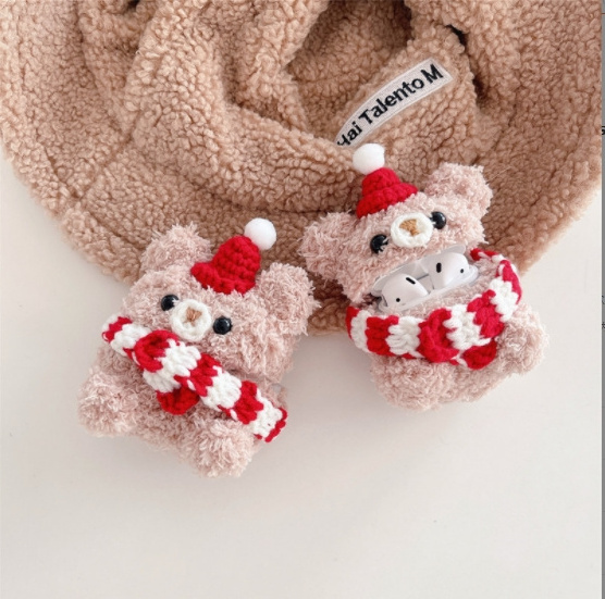 Plush red scarf Bear applies to Apple Bluetooth earphone cover AirPods pro1/2/3 Generation soft case