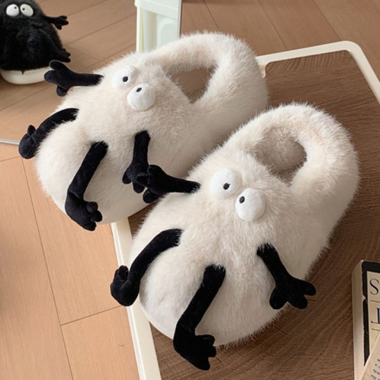 Creative funny bag with small briquettes fur shoes couples home warm non-slip plus fleece thick sole cotton slippers