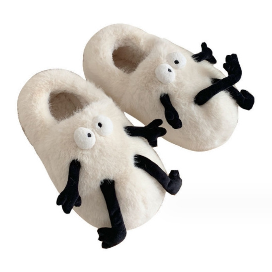 Creative funny bag with small briquettes fur shoes couples home warm non-slip plus fleece thick sole cotton slippers