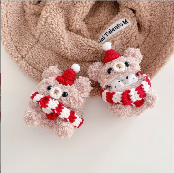 Plush red scarf Bear applies to Apple Bluetooth earphone cover AirPods pro1/2/3 Generation soft case