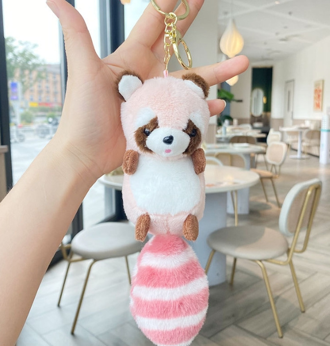 Cute long-tail raccoon plush toy keychain pendant cartoon bag hanging doll machine figure