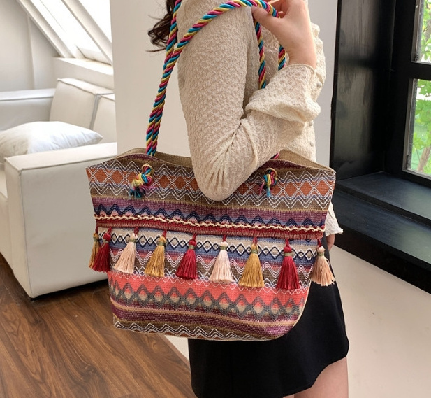 Leisure commuter women's shoulder bag Fashion trend Bohemian Tote bag large capacity ethnic style women's bag