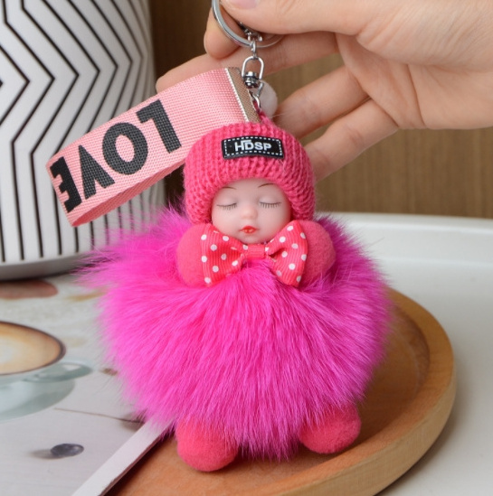 Fox hairball pendant Sleep doll baby bag hanging adorn cute plush doll car keychain pendant