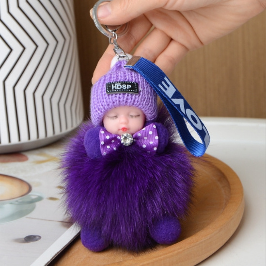 Fox hairball pendant Sleep doll baby bag hanging adorn cute plush doll car keychain pendant