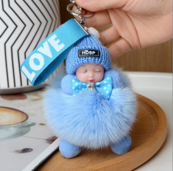 Fox hairball pendant Sleep doll baby bag hanging adorn cute plush doll car keychain pendant