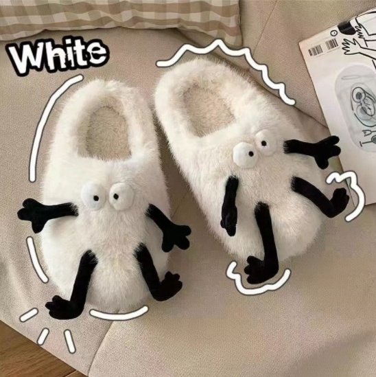 Creative funny bag with small briquettes fur shoes couples home warm non-slip plus fleece thick sole cotton slippers