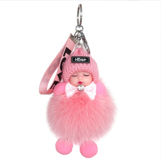 Fox hairball pendant Sleep doll baby bag hanging adorn cute plush doll car keychain pendant